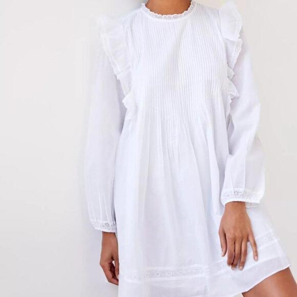 Aritzia Wilfred La Boheme Elia Cotton Long Sleeve Lace Ruffle Babydoll Dress - Picture 1 of 11